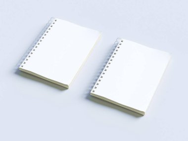 Açık gri renkli, 3d şekil üstünde boş fotogerçekçi mock-up defter.
