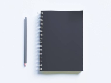 Açık gri renkli, 3d şekil üstünde boş fotogerçekçi mock-up defter.
