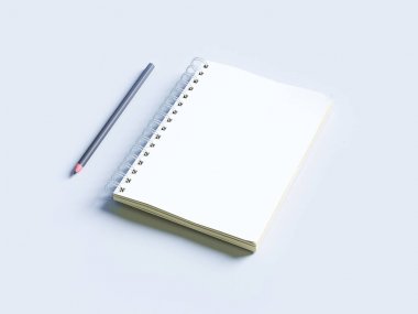 Açık gri renkli, 3d şekil üstünde boş fotogerçekçi mock-up defter.