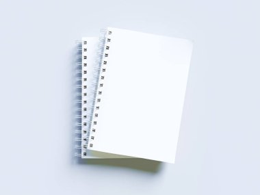 Açık gri renkli, 3d şekil üstünde boş fotogerçekçi mock-up defter.