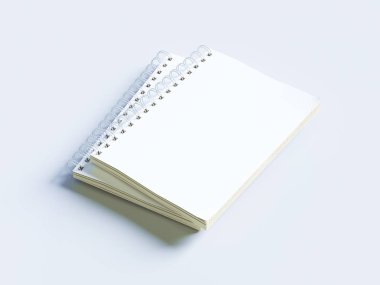 Açık gri renkli, 3d şekil üstünde boş fotogerçekçi mock-up defter.