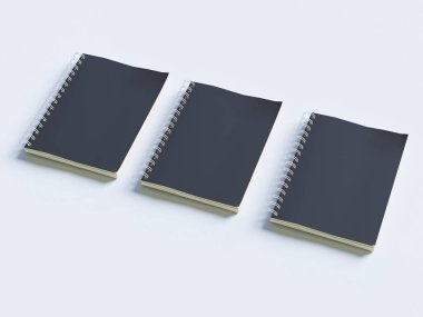 Açık gri renkli, 3d şekil üstünde boş fotogerçekçi mock-up defter.