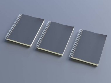 Açık gri renkli, 3d şekil üstünde boş fotogerçekçi mock-up defter.