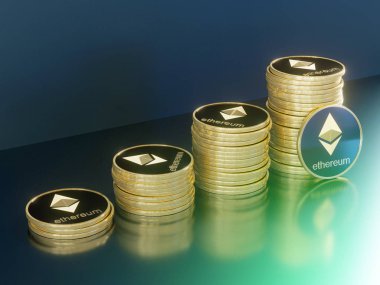 Bulanık closeup parlak Ethereum. Kripto-para Finans ve bankacılık 3d illüstrasyon kavramı olarak.