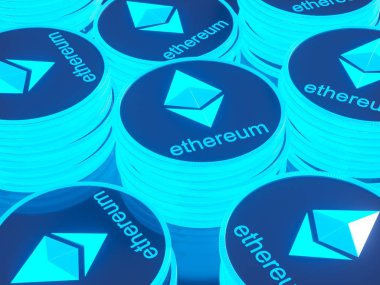 Bulanık closeup parlak Ethereum. Kripto-para Finans ve bankacılık 3d illüstrasyon kavramı olarak.
