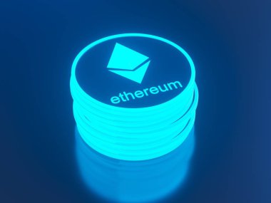 Bulanık closeup parlak Ethereum. Kripto-para Finans ve bankacılık 3d illüstrasyon kavramı olarak.