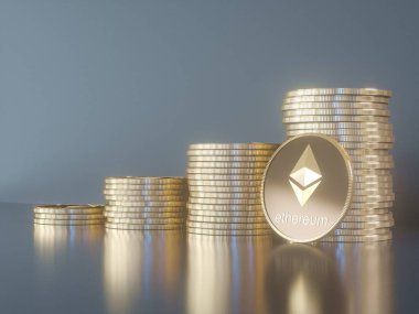 Glossy Ethereum in blurred closeup. Crypto-currency finance and banking as 3D Illustration concept. clipart