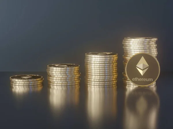 Glänsande Ethereum i suddig närbild. Crypto-valuta finans- och bankverksamhet som 3d Illustration begrepp. — Stockfoto