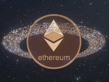 Etherium çevrili altın sikke, cryptocurrency, monero 3d render illüstrasyon.