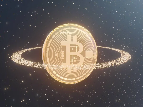 Bitcoin rodeado de monedas de oro criptomoneda, representación de ilustración monero 3D, aislado sobre fondo blanco —  Fotos de Stock