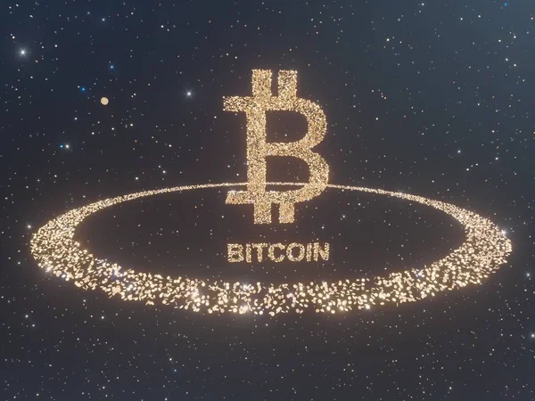 Bitcoin omgivet af gyldne mønter cryptocurrency, Monero 3D illustration rendering, isoleret på hvid backgroun - Stock-foto