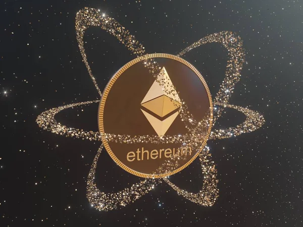 Etherium, otoczony przez złote monety, kryptowaluta, monero 3d renderowania ilustracja. — Zdjęcie stockowe