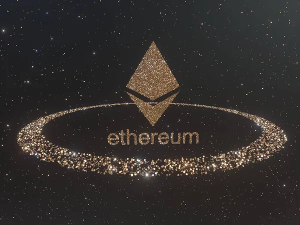 Etherium obklopen zlaté mince, kryptoměn, monero 3d vykreslování obrázku. — Stock fotografie