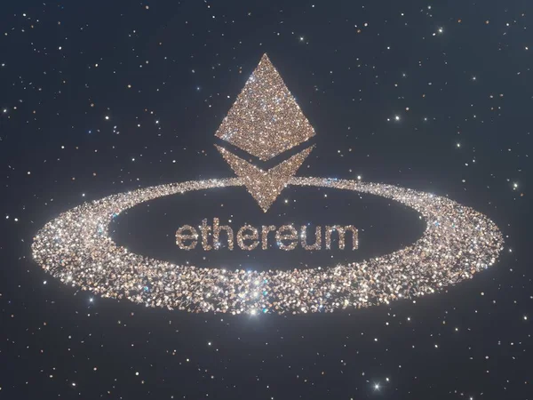Etherium 被金币、cryptocurrency、monero 3d 渲染插图所包围. — 图库照片