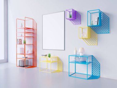 poster çerçevesi içinde siyah ve beyaz arka plan, 3d render, 3d çizim kadar alay