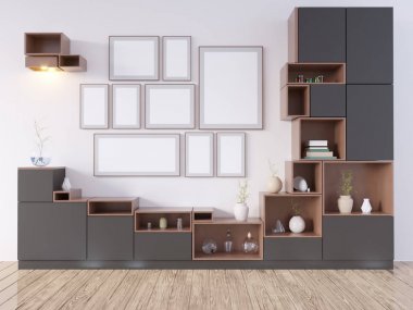 Sahte kadar poster, yenilikçi, 3d çizim İskandinav, stüdyo, Stil, şablon, kadar kentsel, duvar, beyaz