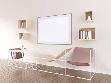 3D çizimi poster çerçeve şablonu, çalışma alanı arka plan tipografi, sahte kadar