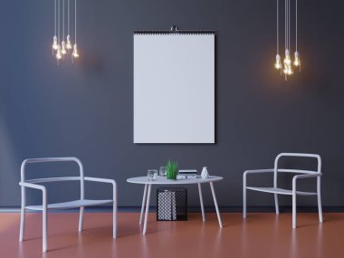 geniş modern mavi duvar kağıdı ve iç düzeni dekorasyon 3d Illustrator