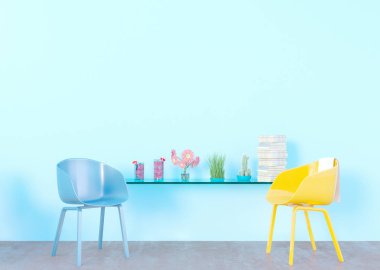 poster çerçevesi yaz konsepti iç arka planda, 3d çizim kadar alay, oluşturma.