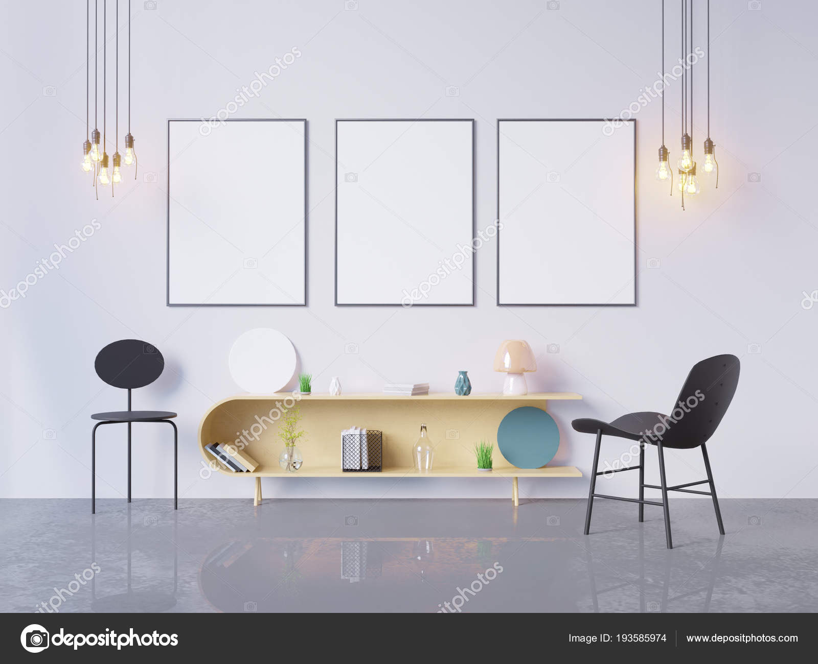 Mock up poster frame in home office interior background, 3D render, 3D  illustration Stock Photo by ©3dahmed 193585974