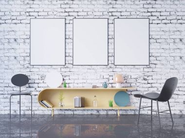 poster çerçevesi ev ofis iç arka plan, 3d render, 3d çizim kadar alay