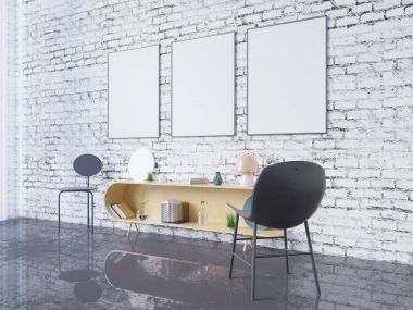 poster çerçevesi ev ofis iç arka plan, 3d render, 3d çizim kadar alay