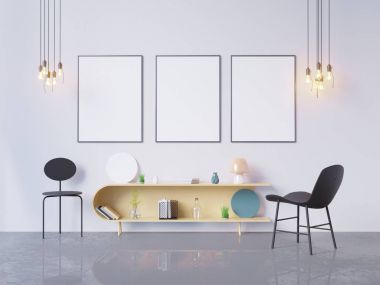 poster çerçevesi ev ofis iç arka plan, 3d render, 3d çizim kadar alay