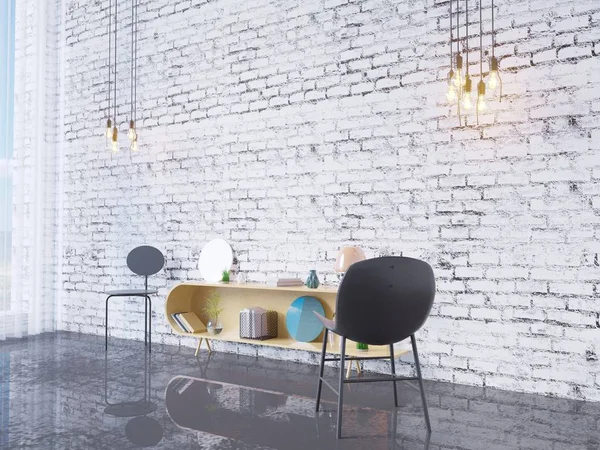Modellare cornice poster in home office sfondo interno, rendering 3D, illustrazione 3D — Foto Stock