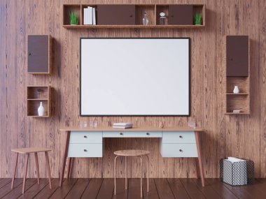 poster çerçevesi içinde yenilikçi iç geçmiş, 3d render kadar alay