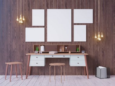 poster çerçevesi içinde yenilikçi iç geçmiş, 3d render kadar alay