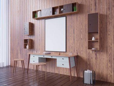 poster çerçevesi içinde yenilikçi iç geçmiş, 3d render kadar alay