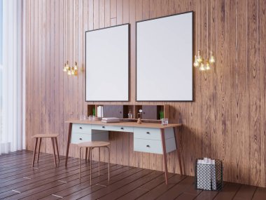 poster çerçevesi içinde yenilikçi iç geçmiş, 3d render kadar alay