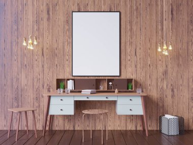 poster çerçevesi içinde yenilikçi iç geçmiş, 3d render kadar alay
