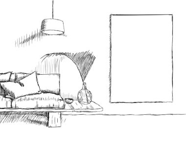 Kroki iç tasarım vektör çizim