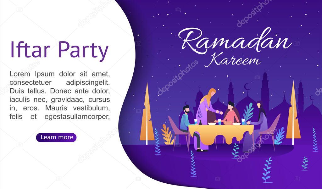 Ramadan Kareem islamic greeting watercolor sketch background - Translation of text. Suitable for web landing page, ui, mobile app, banner template. flat cartoon vector illustration.