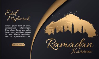 Web iniş sayfası şablonu için insanların karakteriyle Ramazan Mübarek selamlama konseptin kutlu olsun. Web iniş sayfası için uygun, evet, mobil uygulama, afiş şablonu. düz çizgi film vektör çizimi.