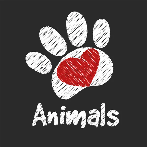 Animales pata amor icono — Vector de stock