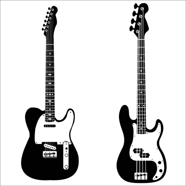 One Colored Black Electric Bass Guitars Vector Set — 스톡 벡터
