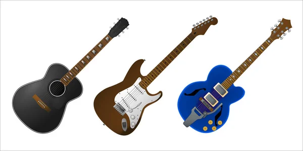 Conjunto de guitarras vetoriais realistas — Vetor de Stock