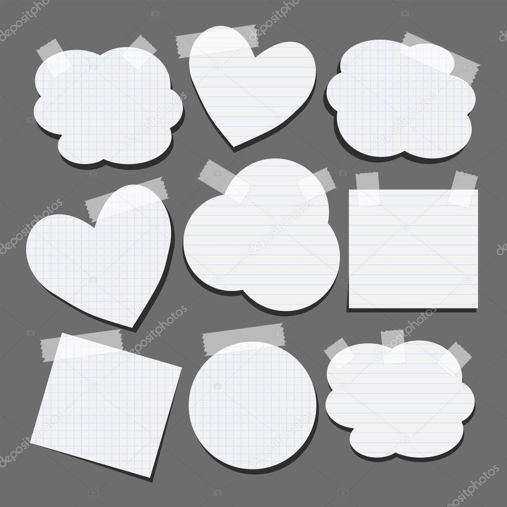 Set of different shapes paper stickers with tape