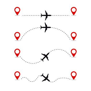 Uçuş rotasının başlangıç ve hedef noktası ve çizgi izi olan vektör simgeleri kümesi