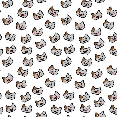 Kusursuz şirin piksel kedi baş vektör deseni