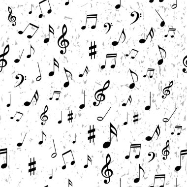 Beyaz üzerine piyano notaları iliştirilmiş kusursuz desen