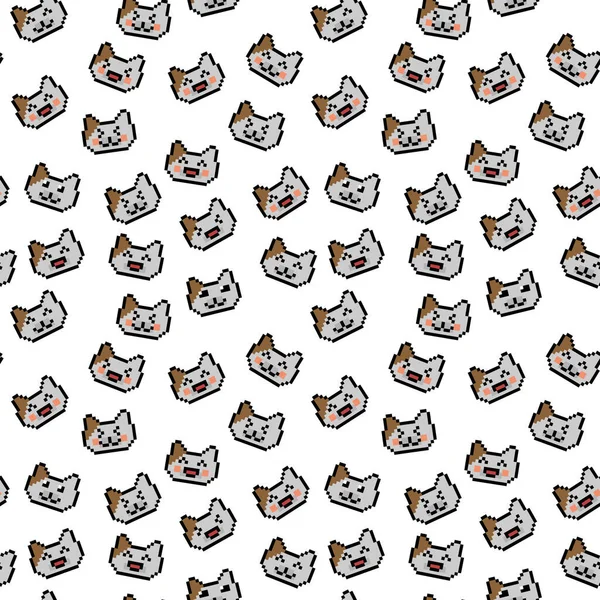 シームレスかわいいピクセル猫の頭ベクトルパターン — ストックベクタ