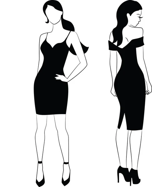 Mulher elegante em pouco vestido preto — Vetor de Stock