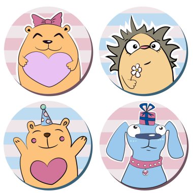 Komik cute karikatür hayvanlar ile yuvarlak sopa