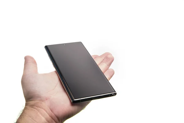 Samsung smartphone held in hand — Stock Photo, Image