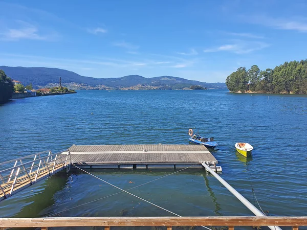 Ponton Din Lemn Ria Coastă Estuară Vigo Peisaj Vară — Fotografie, imagine de stoc