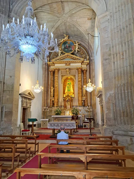 Pontevedra Spain September 2019 Man Prayer Pilgrims Church — Stock Photo, Image