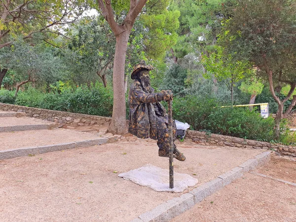 Barcelona Espanha Novembro 2019 Artista Rua Homem Levitando Ilusão Para — Fotografia de Stock